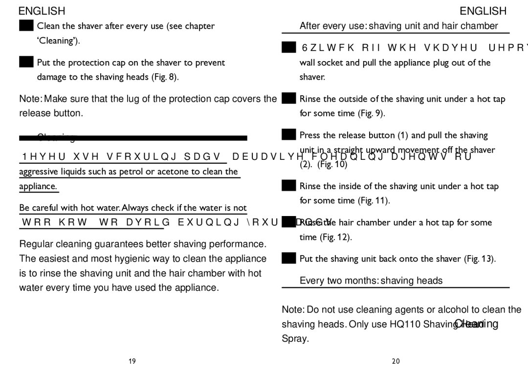 Philips HQ914, HQ912 manual Cleaning, After every use shaving unit and hair chamber, Every two months shaving heads 