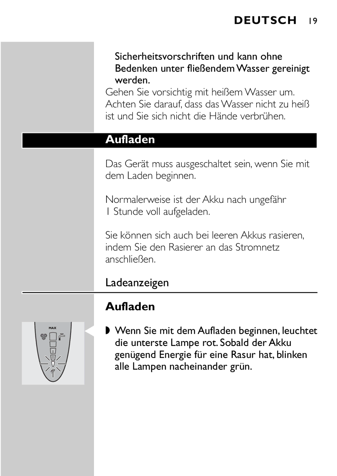 Philips HQ9161, HQ9160 manual Aufladen, Ladeanzeigen 