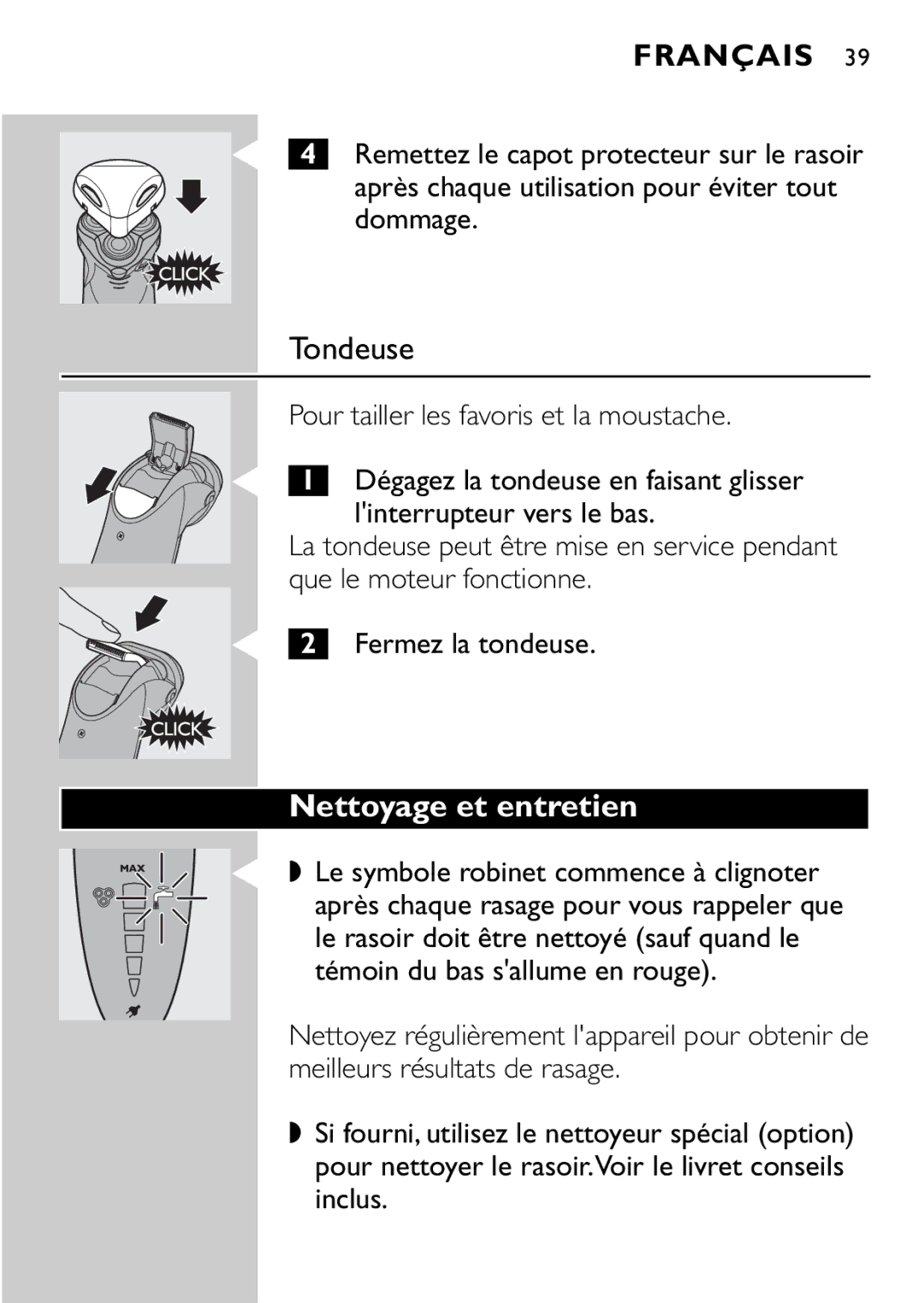 Philips HQ9161, HQ9160 manual Tondeuse, Nettoyage et entretien 