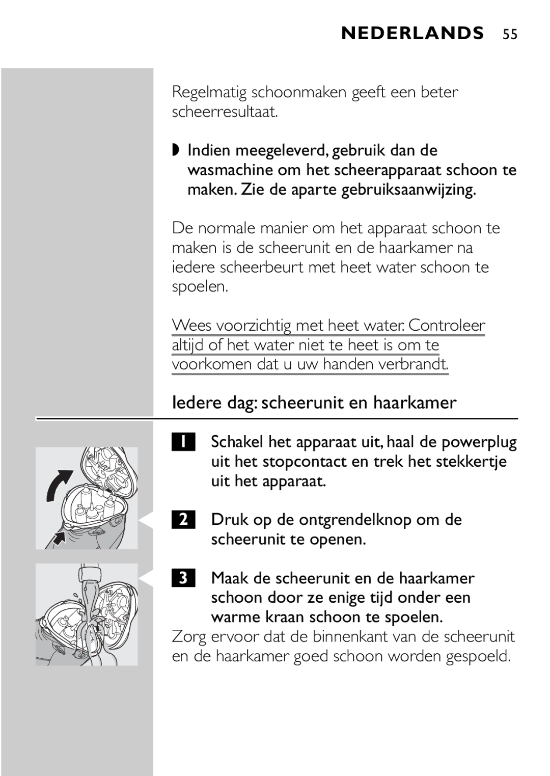 Philips HQ9161, HQ9160 manual Iedere dag scheerunit en haarkamer 