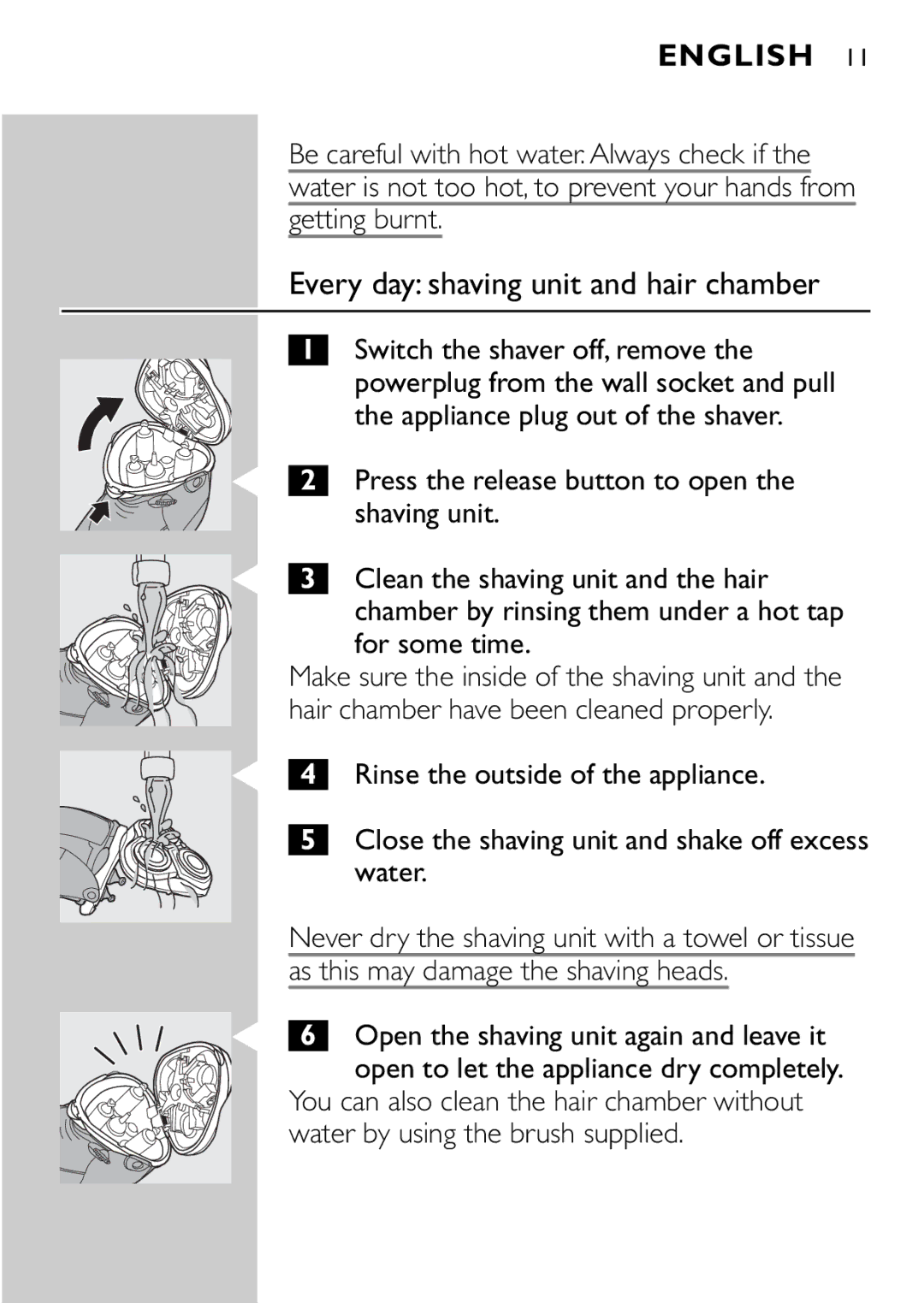 Philips HQ9161, HQ9160 manual Every day shaving unit and hair chamber 