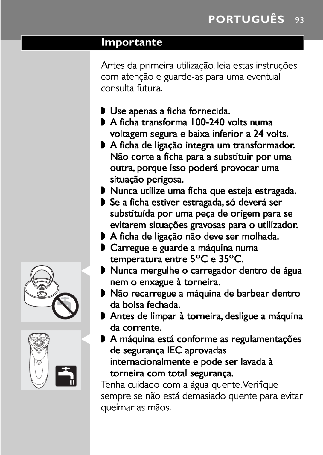 Philips HQ9161, HQ9160 manual Português, Importante 
