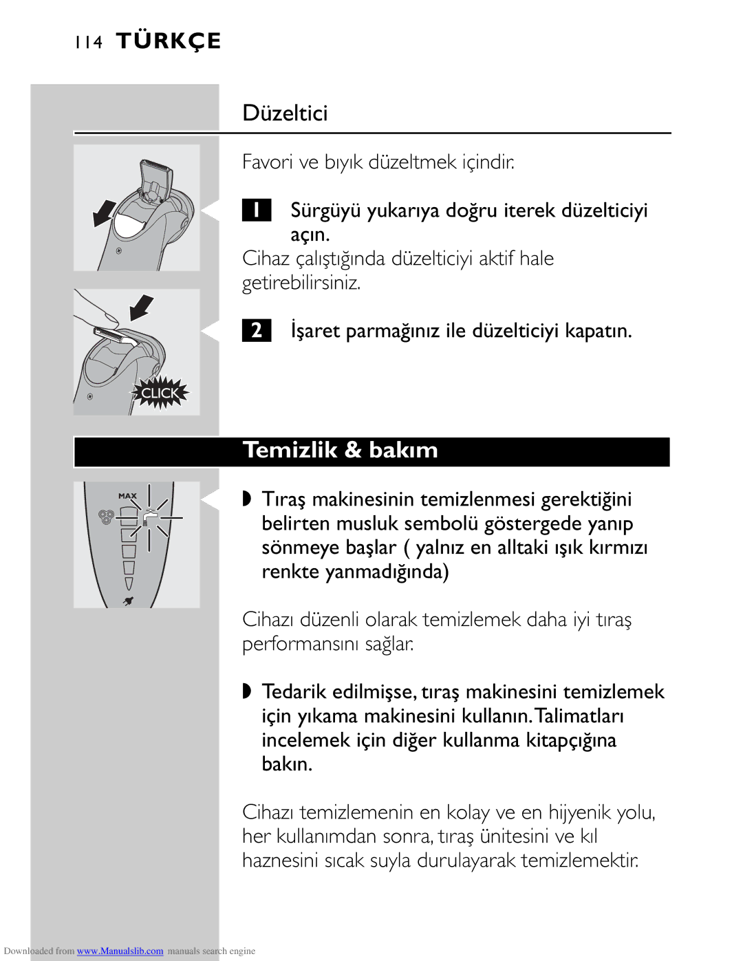 Philips HQ9160 manual Düzeltici, Temizlik & bakım 