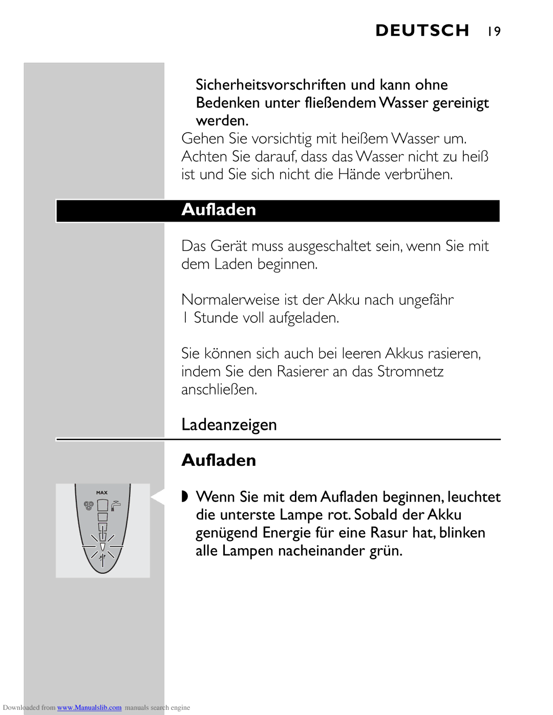 Philips HQ9160 manual Aufladen, Ladeanzeigen 