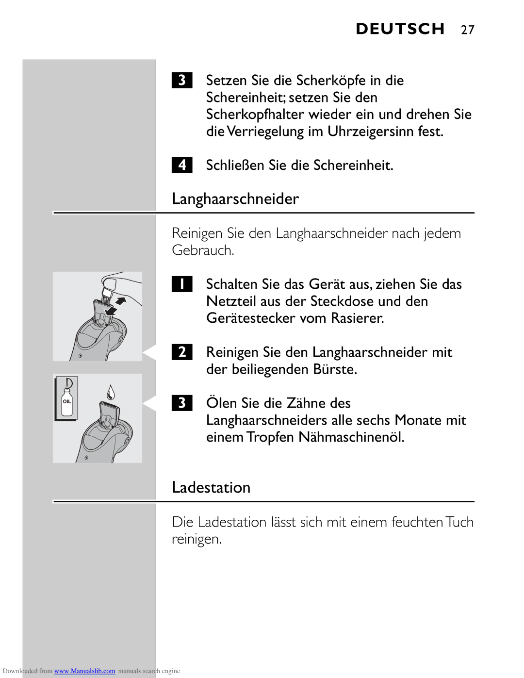 Philips HQ9160 manual Langhaarschneider, Schließen Sie die Schereinheit 