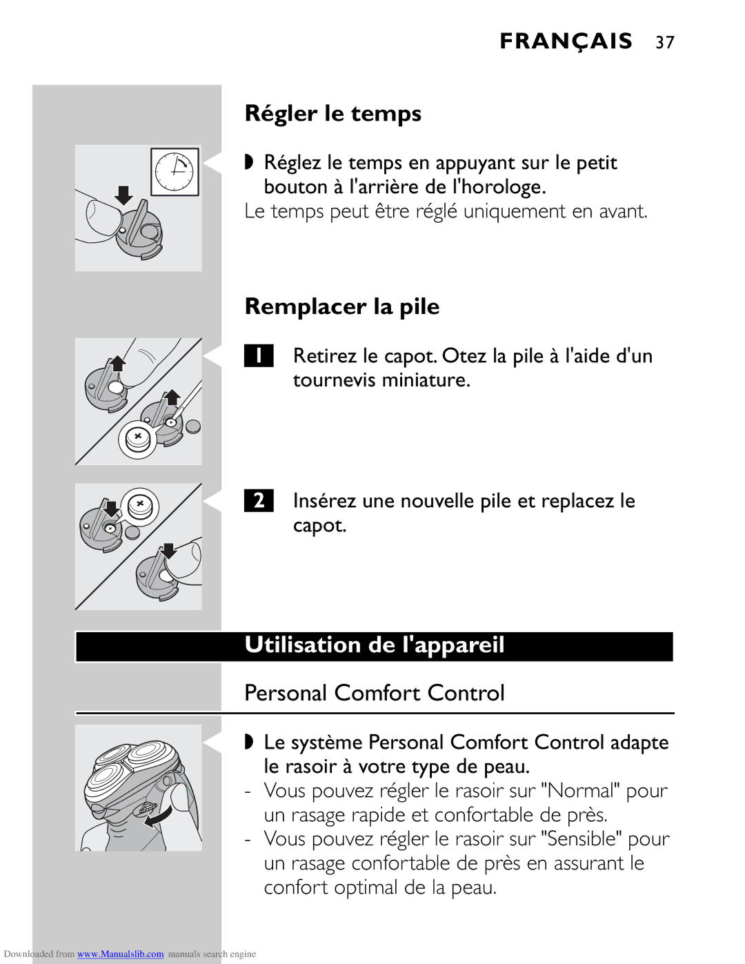 Philips HQ9160 manual Régler le temps, Remplacer la pile, Utilisation de lappareil 