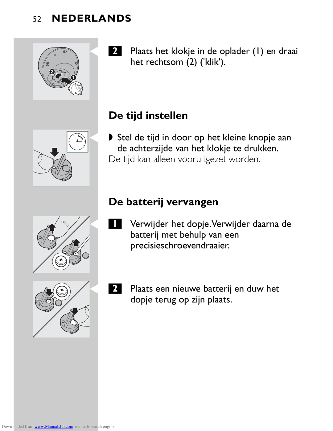 Philips HQ9160 manual De tijd instellen, De batterij vervangen, De tijd kan alleen vooruitgezet worden 