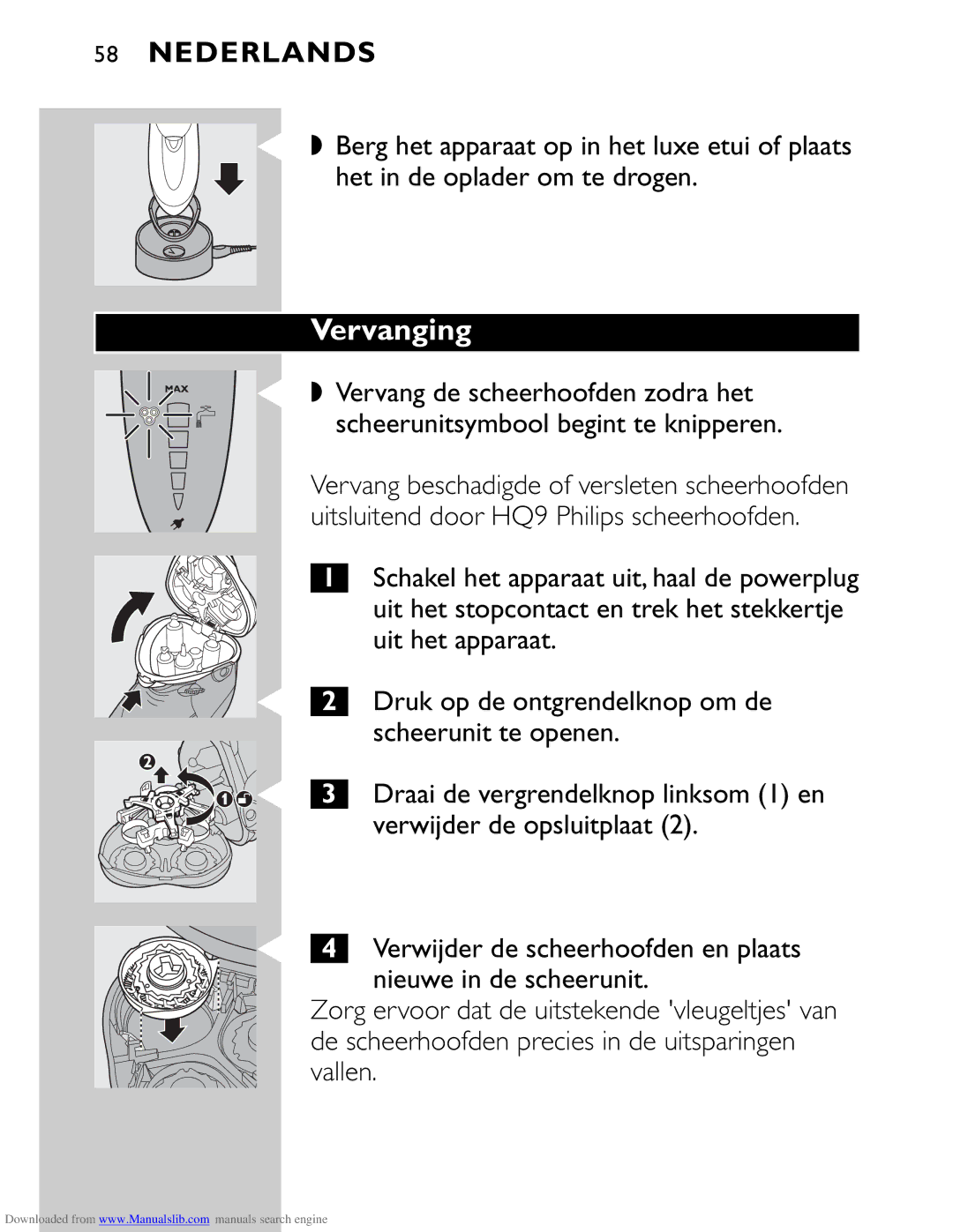 Philips HQ9160 manual Vervanging 