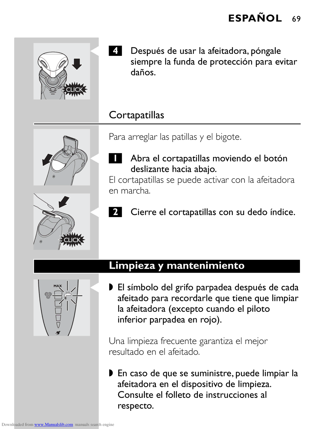 Philips HQ9160 manual Cortapatillas, Limpieza y mantenimiento 