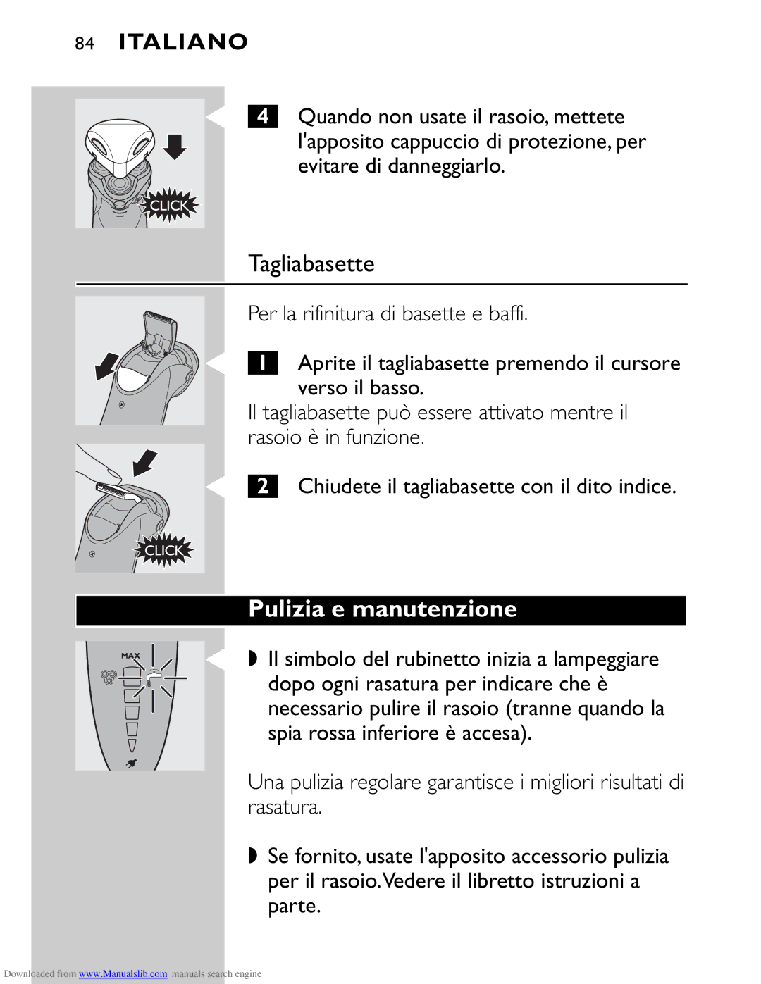 Philips HQ9160 manual Tagliabasette, Pulizia e manutenzione 