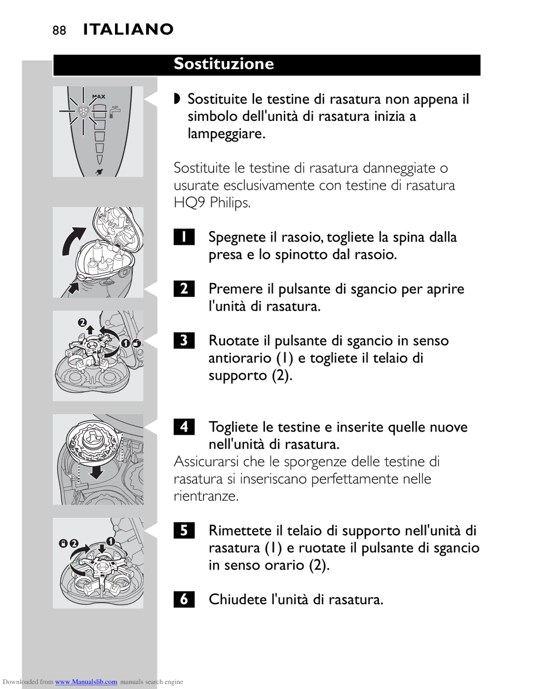 Philips HQ9160 manual Sostituzione 