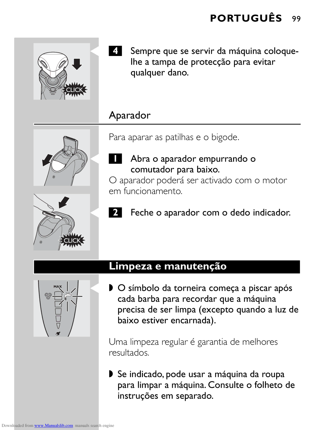 Philips HQ9160 manual Aparador, Limpeza e manutenção 