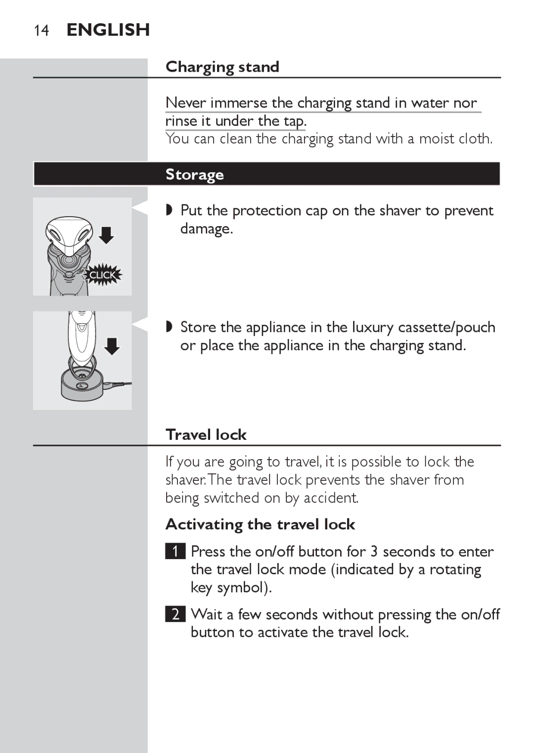 Philips HQ9190, HQ9170, HQ9171 manual Storage, Travel lock, Activating the travel lock 