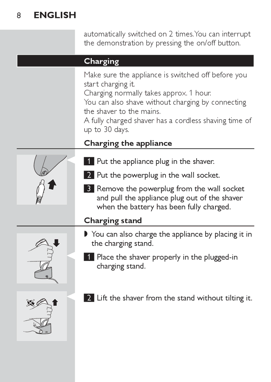 Philips HQ9190, HQ9170, HQ9171 manual Charging the appliance, Charging stand 