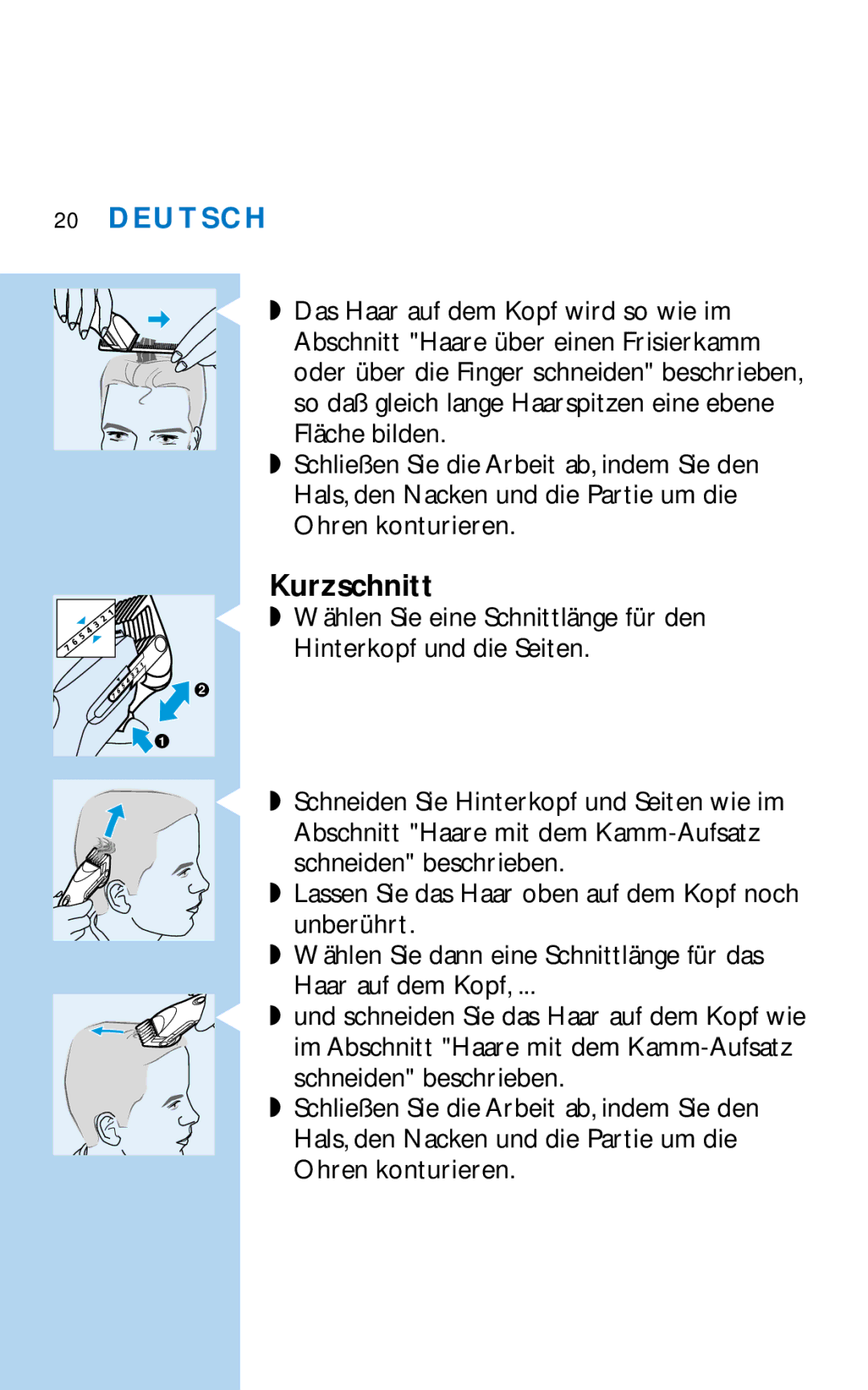 Philips HQC281 manual Kurzschnitt 