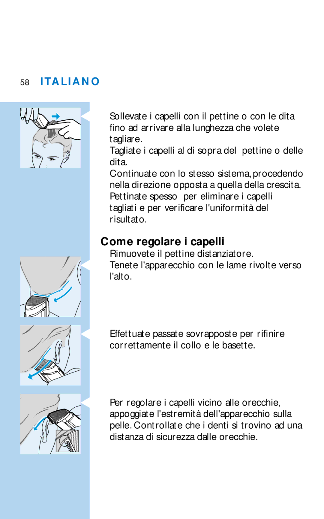 Philips HQC281 manual Come regolare i capelli 