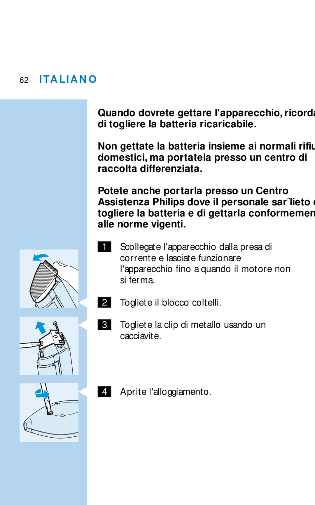 Philips HQC281 manual Italiano 