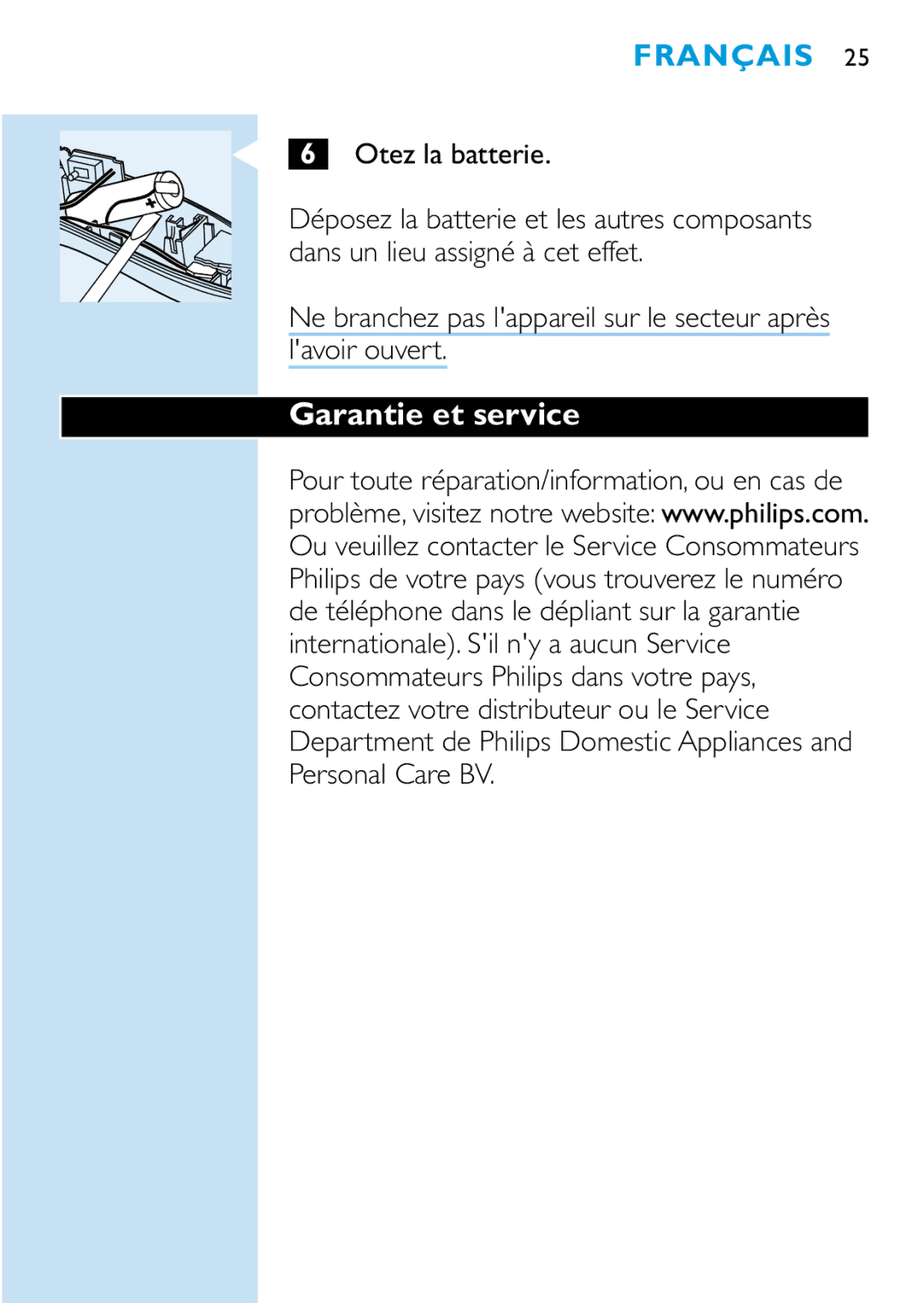 Philips HQC483, HQC440, HQC482 manual Garantie et service 