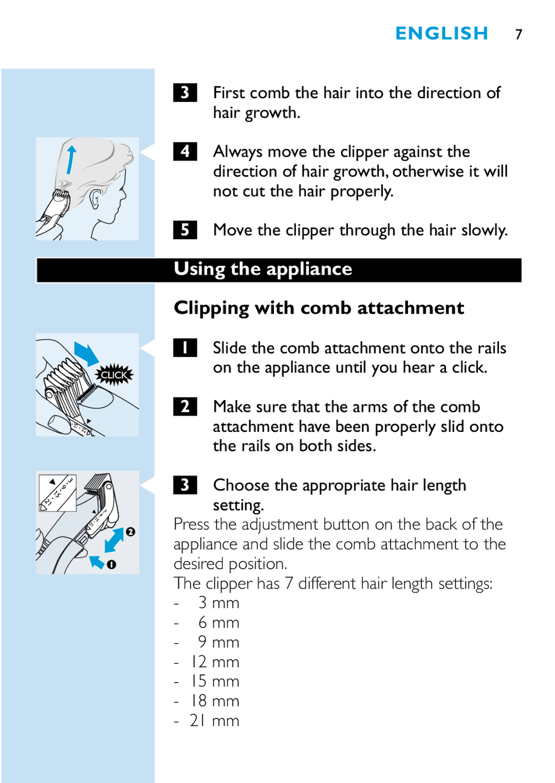 Philips HQC483, HQC440, HQC482 manual Using the appliance 