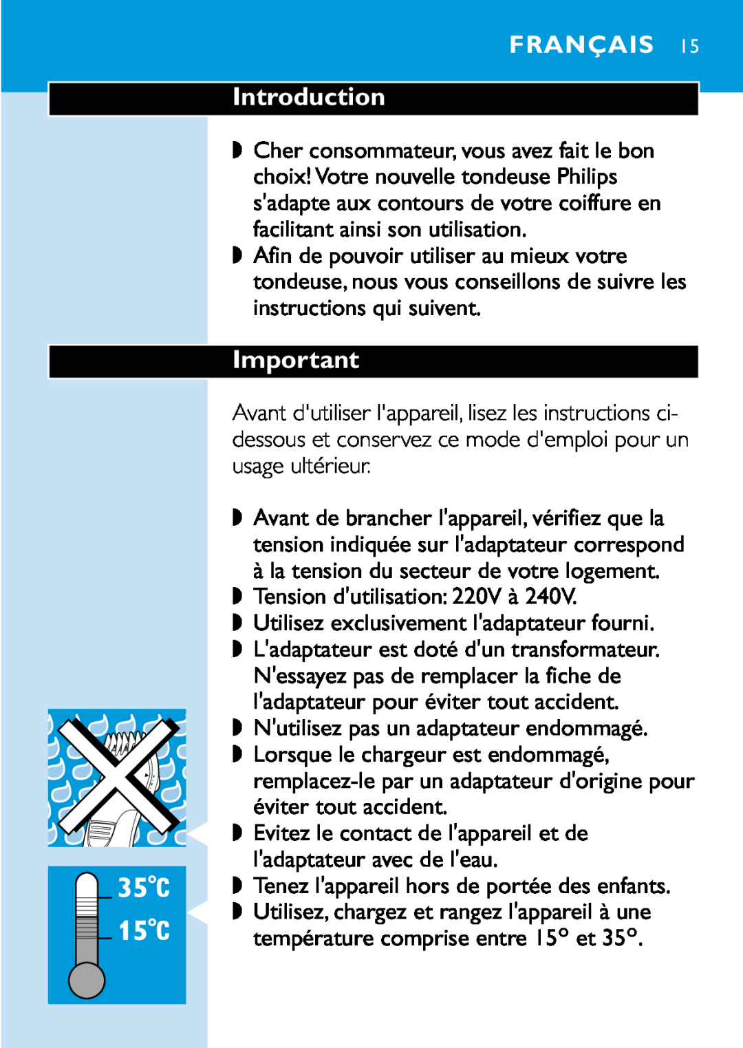Philips HQC482, HQC440, HQC483 manual Français, Introduction 