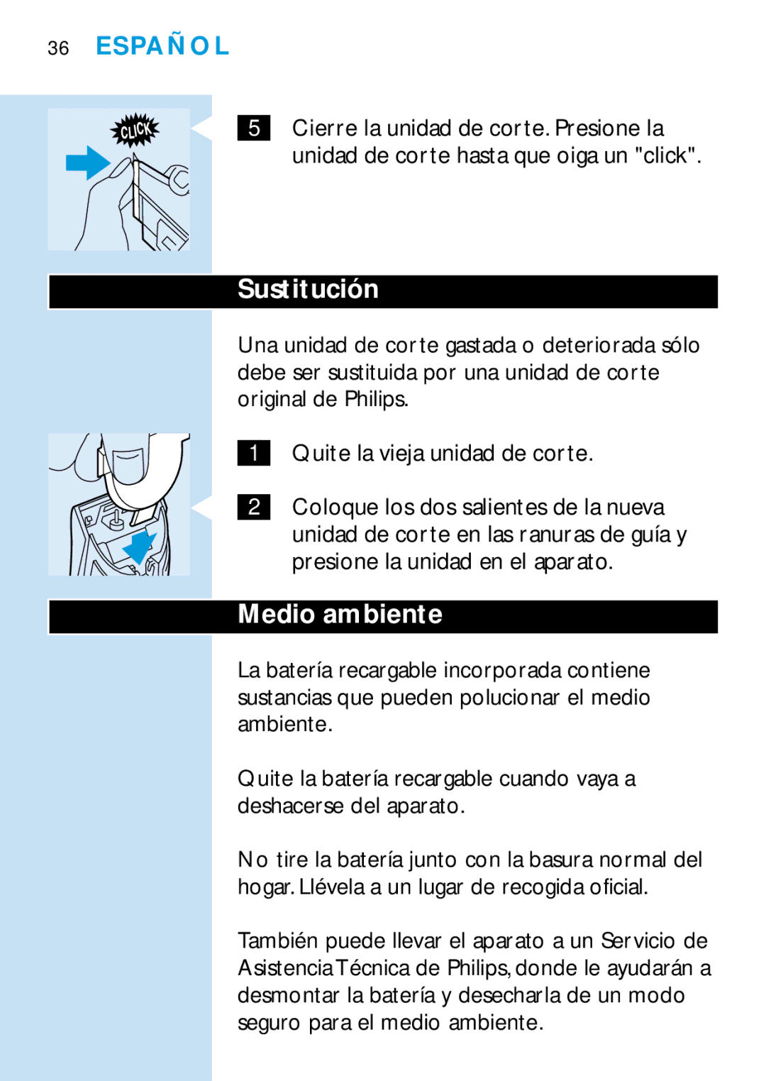 Philips HQC688 manual Sustitución, Medio ambiente 