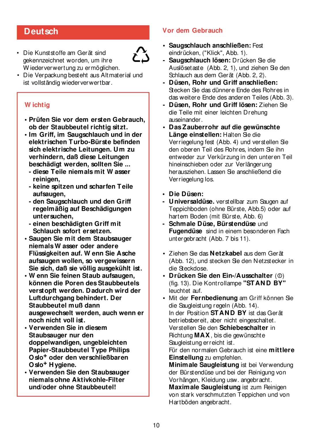 Philips HR 6988 manual Deutsch, Wichtig, Vor dem Gebrauch 