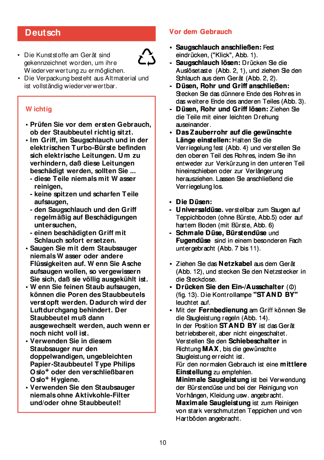 Philips HR 6988 manual Deutsch, Wichtig, Vor dem Gebrauch 