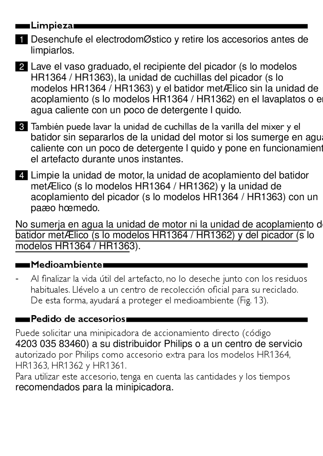 Philips HR1363, HR1364, HR1362, HR1366 user manual Limpieza, Medioambiente, Pedido de accesorios 