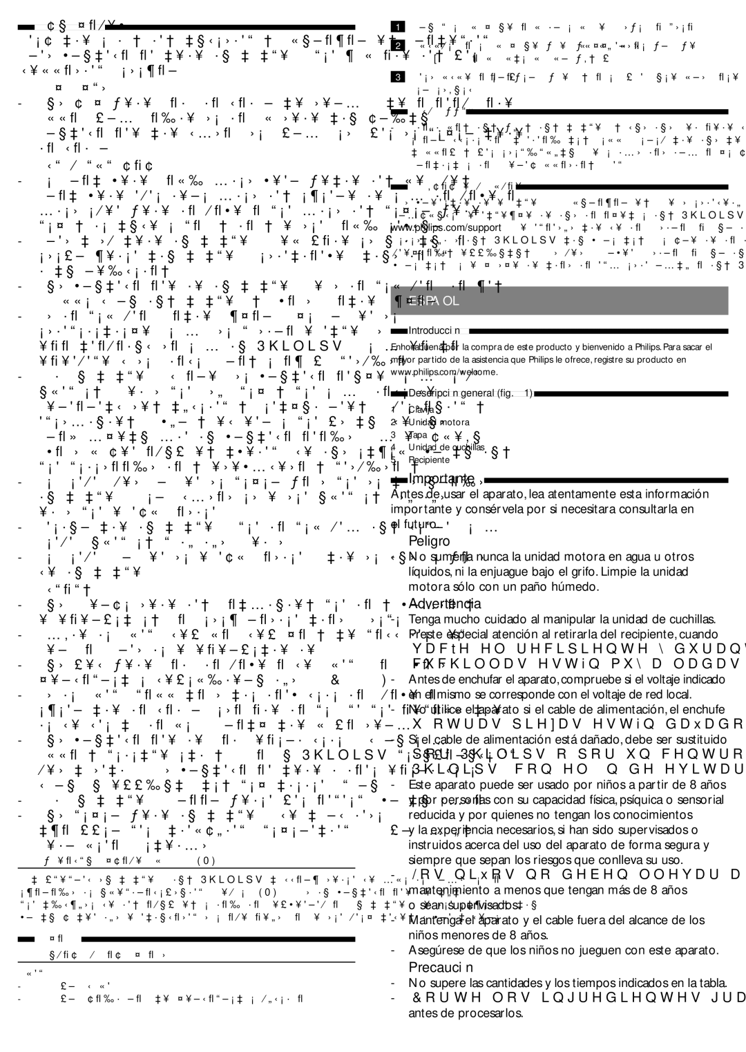 Philips HR1393 user manual Σημαντικό, Importante, Peligro, Advertencia, Precaución 