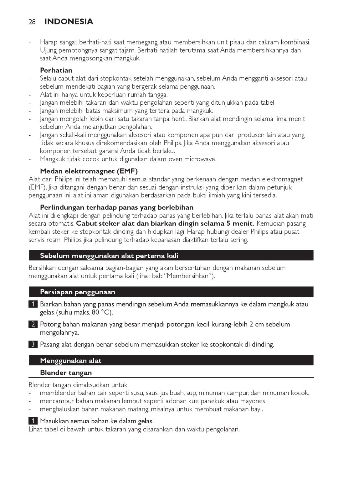 Philips HR1619 manual Indonesia, Sebelum menggunakan alat pertama kali, Persiapan penggunaan, Menggunakan alat 