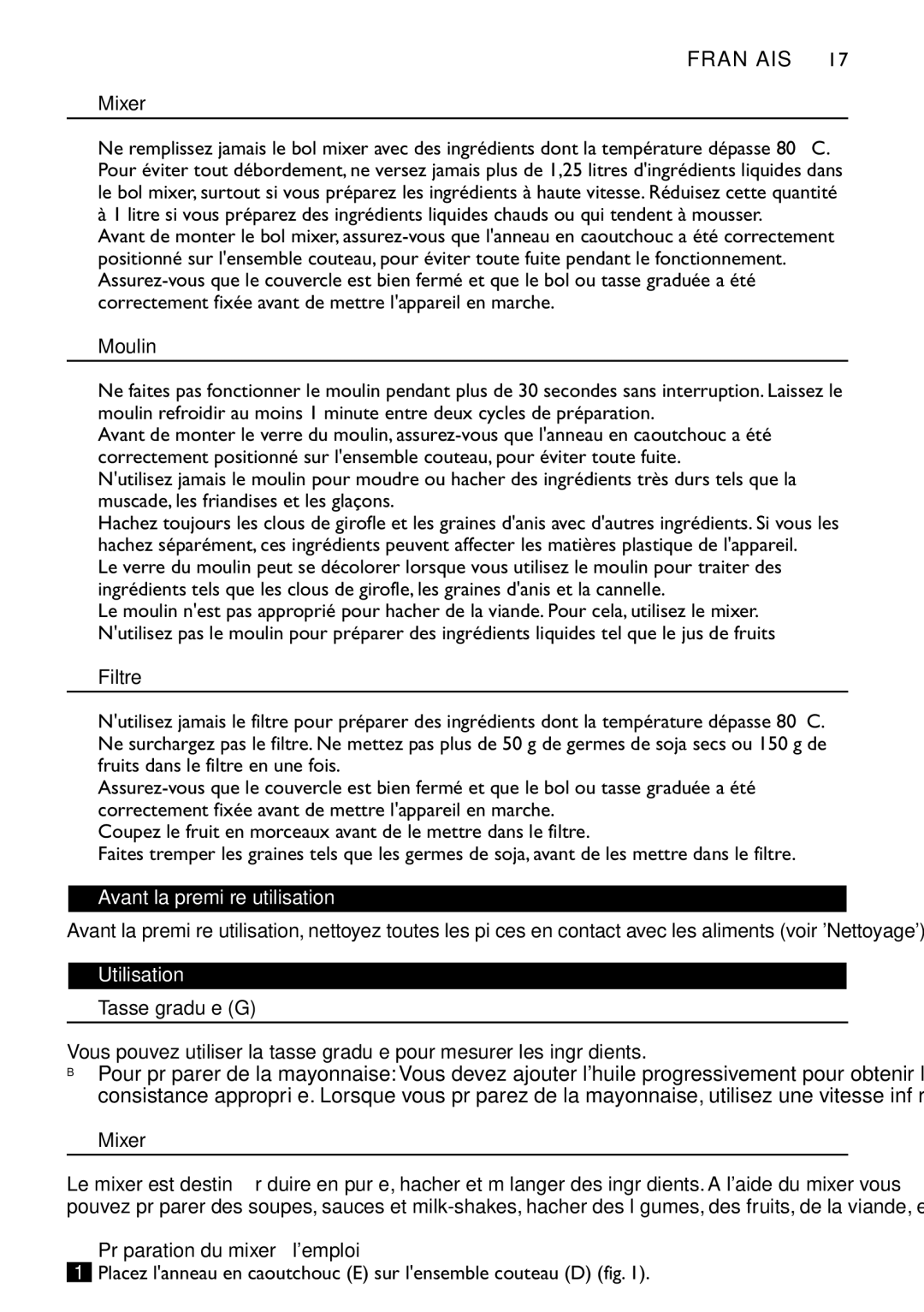 Philips HR1721, HR1720, HR1724, HR1727 manual Avant la première utilisation, Utilisation 