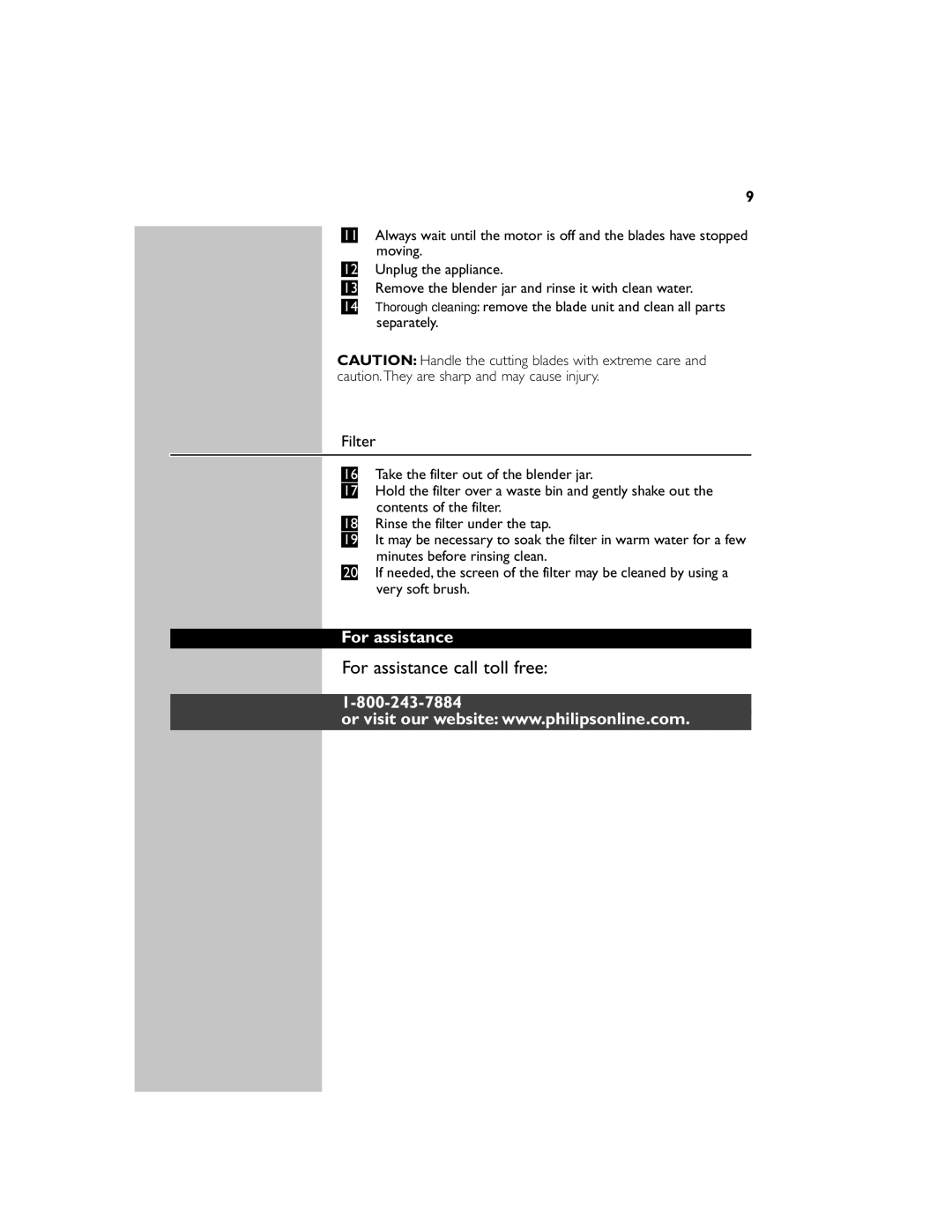 Philips HR1744 manual For assistance, Filter 