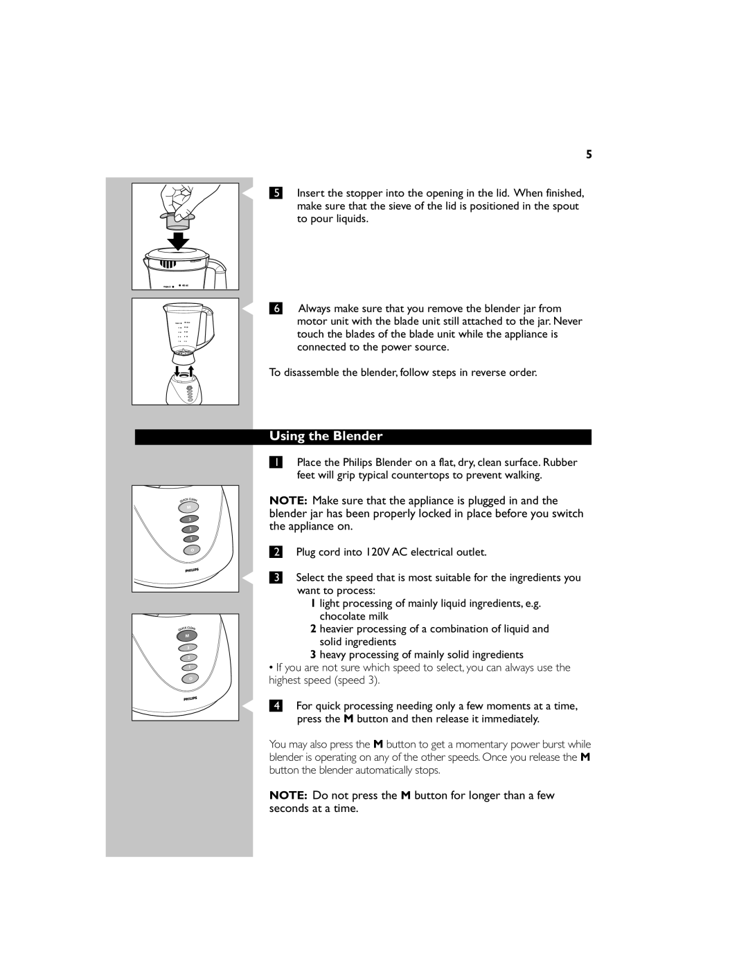 Philips HR1744 manual Using the Blender 