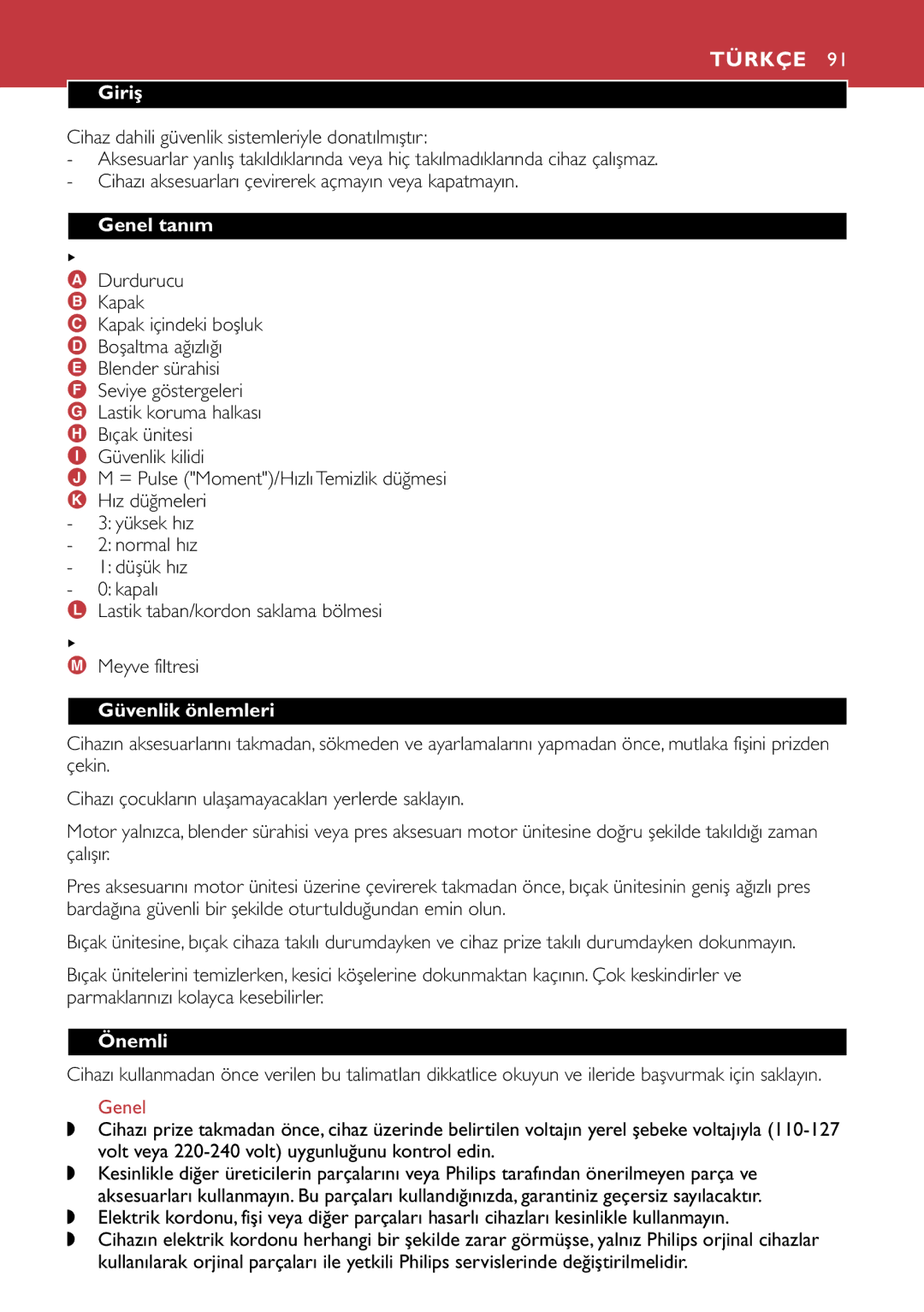 Philips HR1741, HR1747 manual Türkçe, Meyve Filtresi 