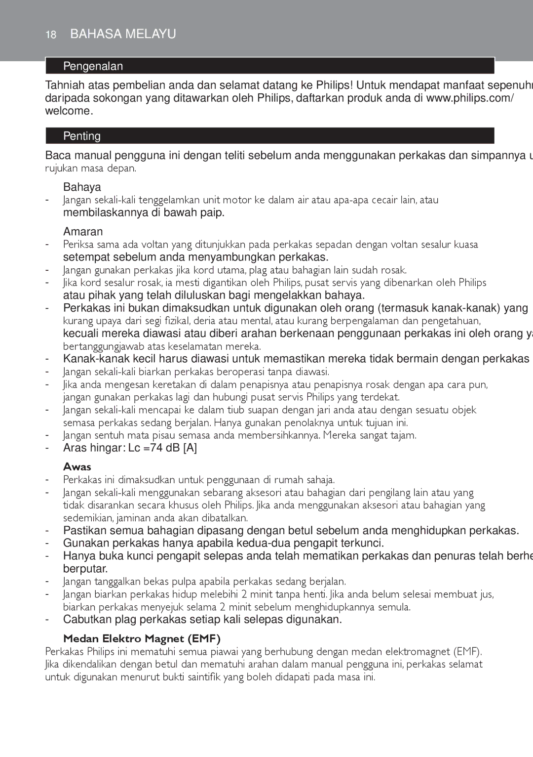 Philips HR1821, HR1820 manual Bahasa Melayu, Pengenalan Penting, Perkakas ini dimaksudkan untuk penggunaan di rumah sahaja 