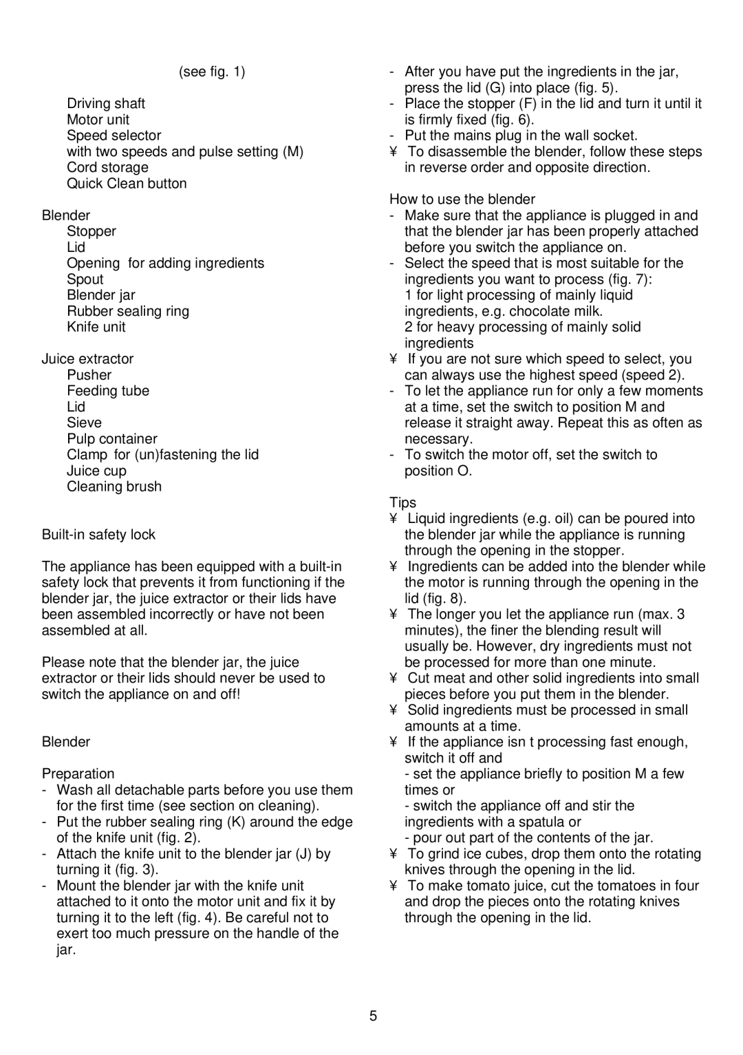 Philips HR1842, HR1843, HR1841, HR1840 manual General description see fig, Built-in safety lock, Blender 