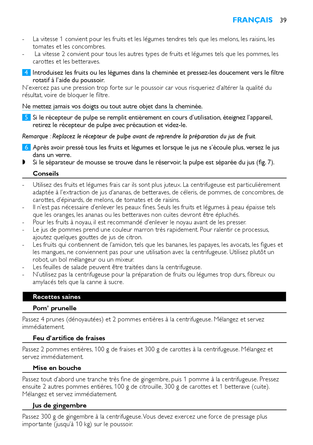 Philips HR1853, HR1854 manual Recettes saines 