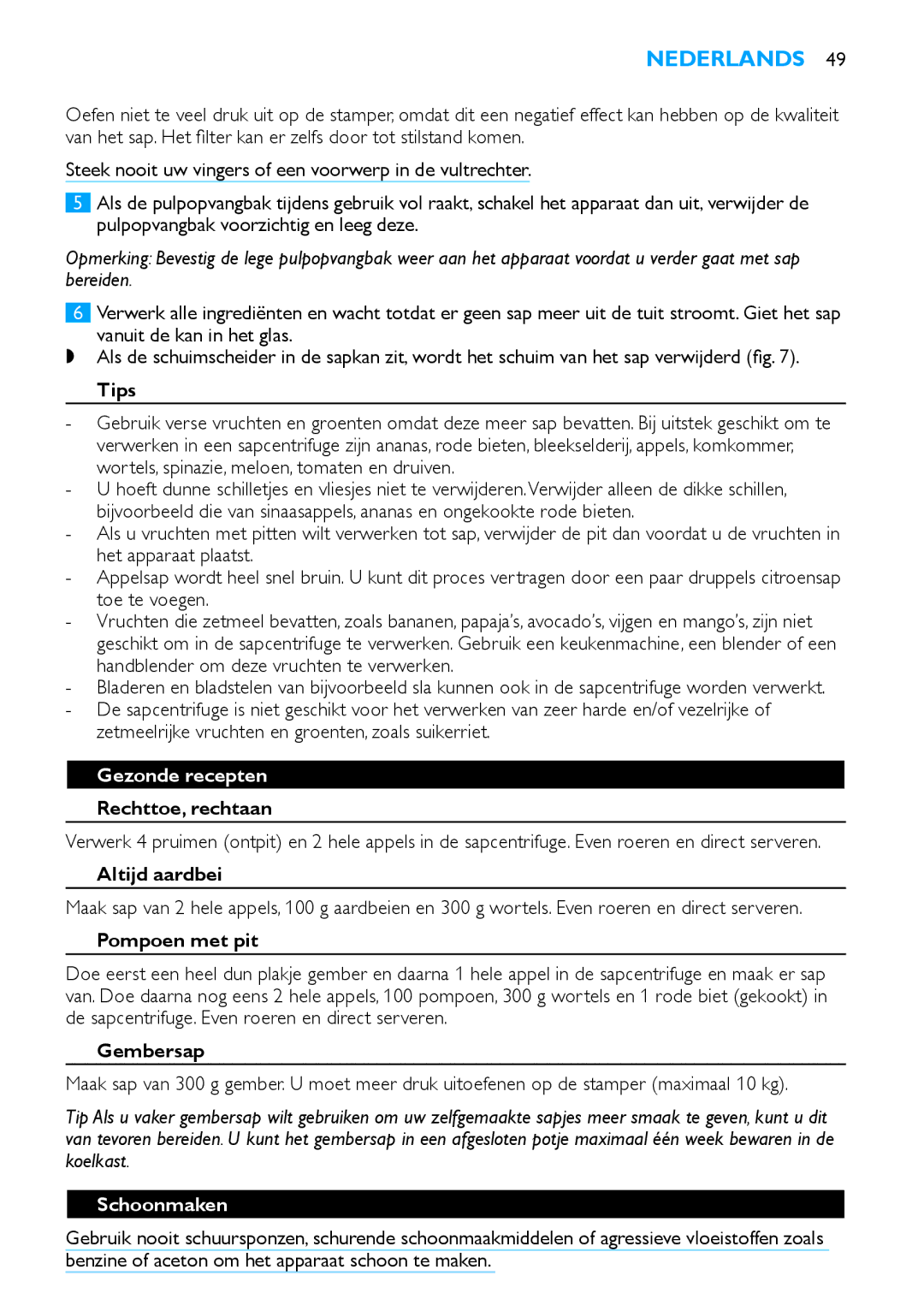 Philips HR1853, HR1854 manual Gezonde recepten, Schoonmaken 