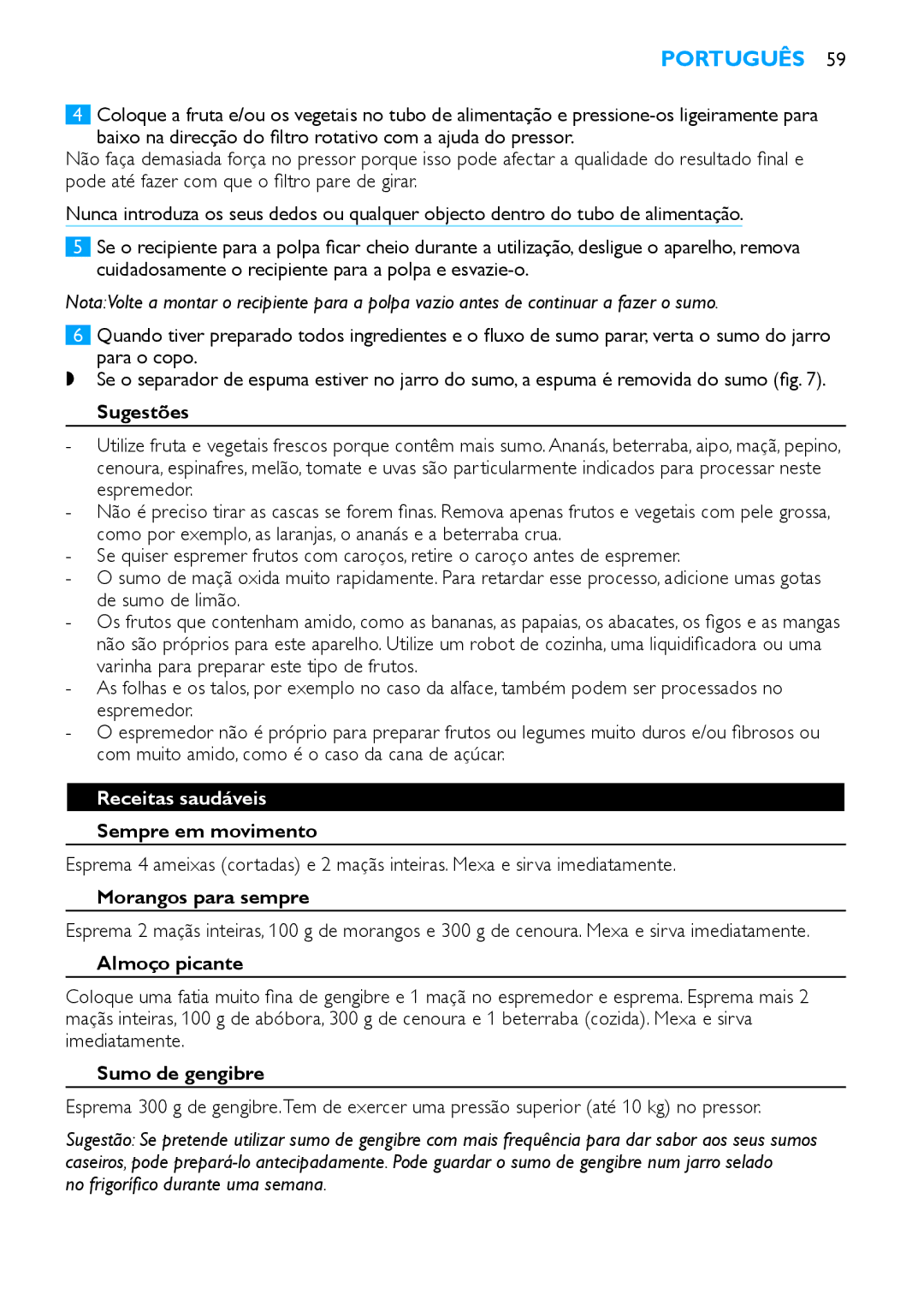 Philips HR1853, HR1854 manual Receitas saudáveis 