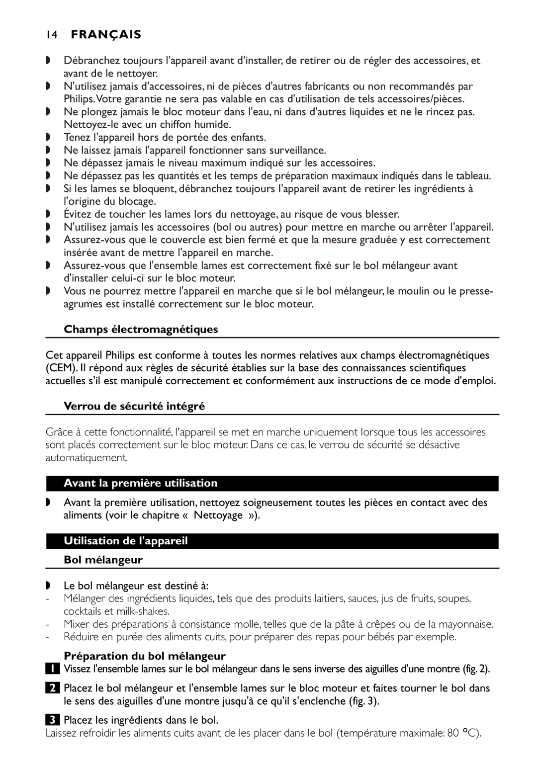 Philips HR2074, HR2064, HR2067, HR2061 Champs électromagnétiques, Verrou de sécurité intégré, Avant la première utilisation 