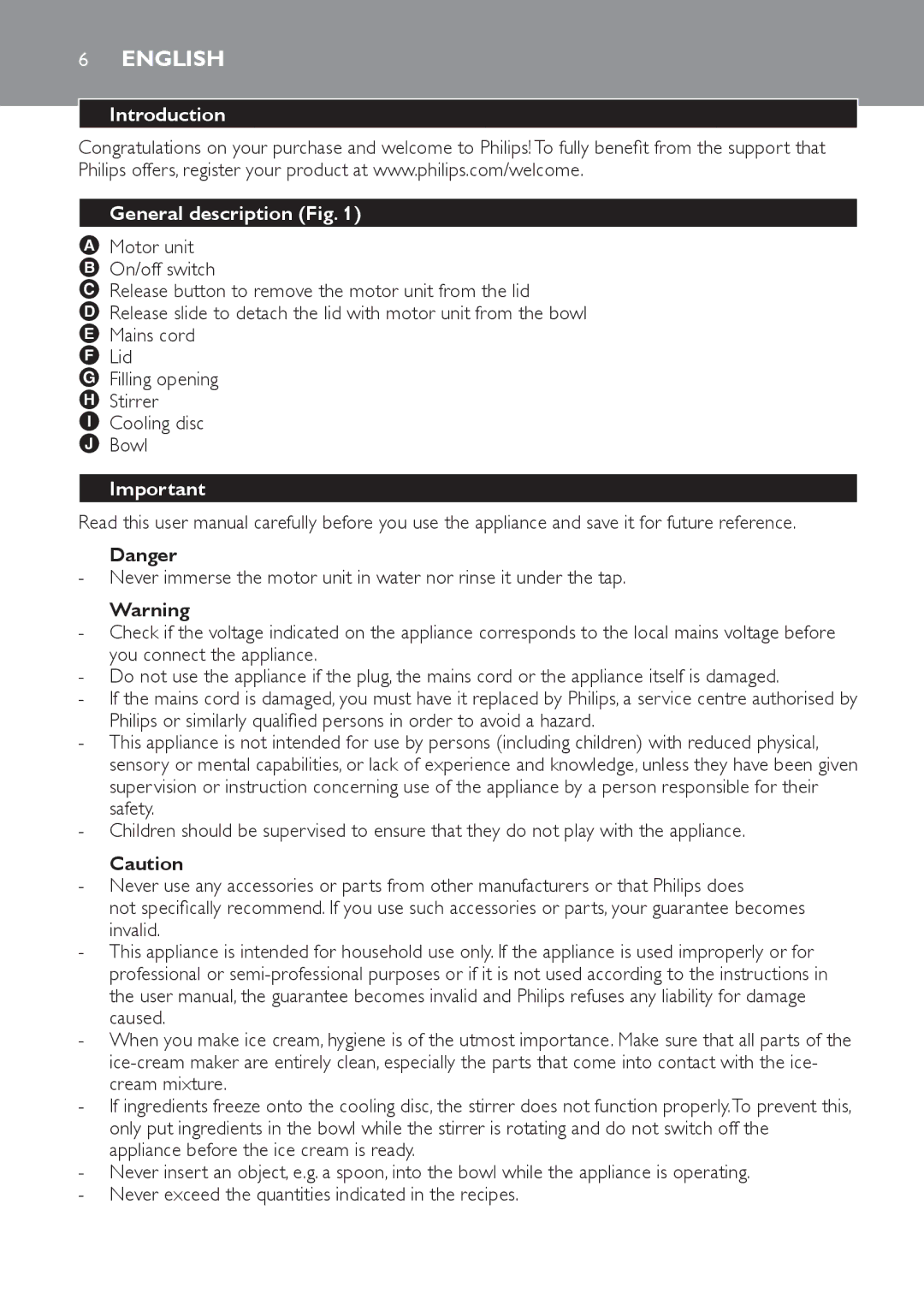 Philips HR2304 manual English, Introduction General description Fig 