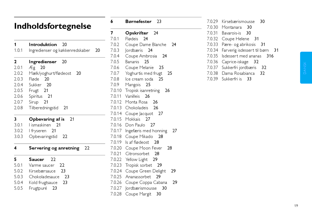 Philips HR2305 manual Indholdsfortegnelse 