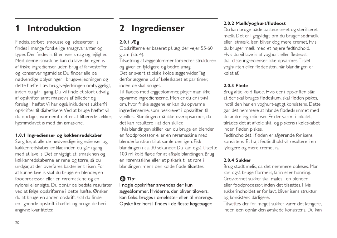 Philips HR2305 manual Introduktion, Ingredienser, Opskrifterne er baseret på æg, der vejer 55-60 gram str 