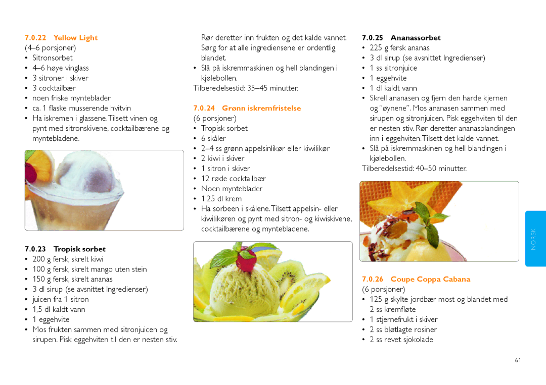Philips HR2305 manual 24 Grønn iskremfristelse 6 porsjoner 