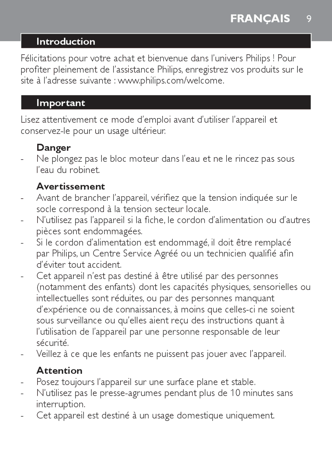 Philips HR2737 manual Français, Avertissement 