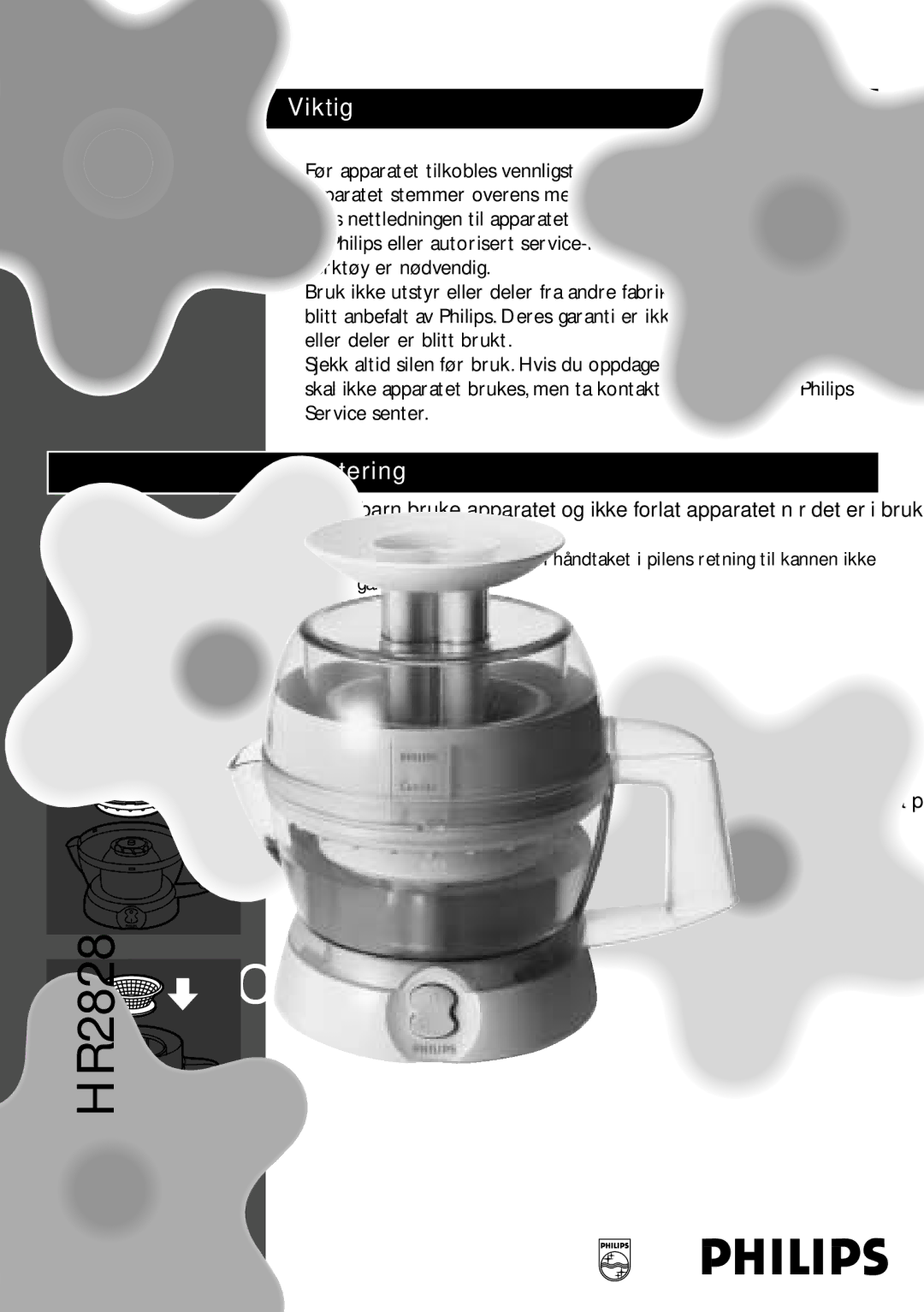 Philips HR2828 manual Viktig, Montering 