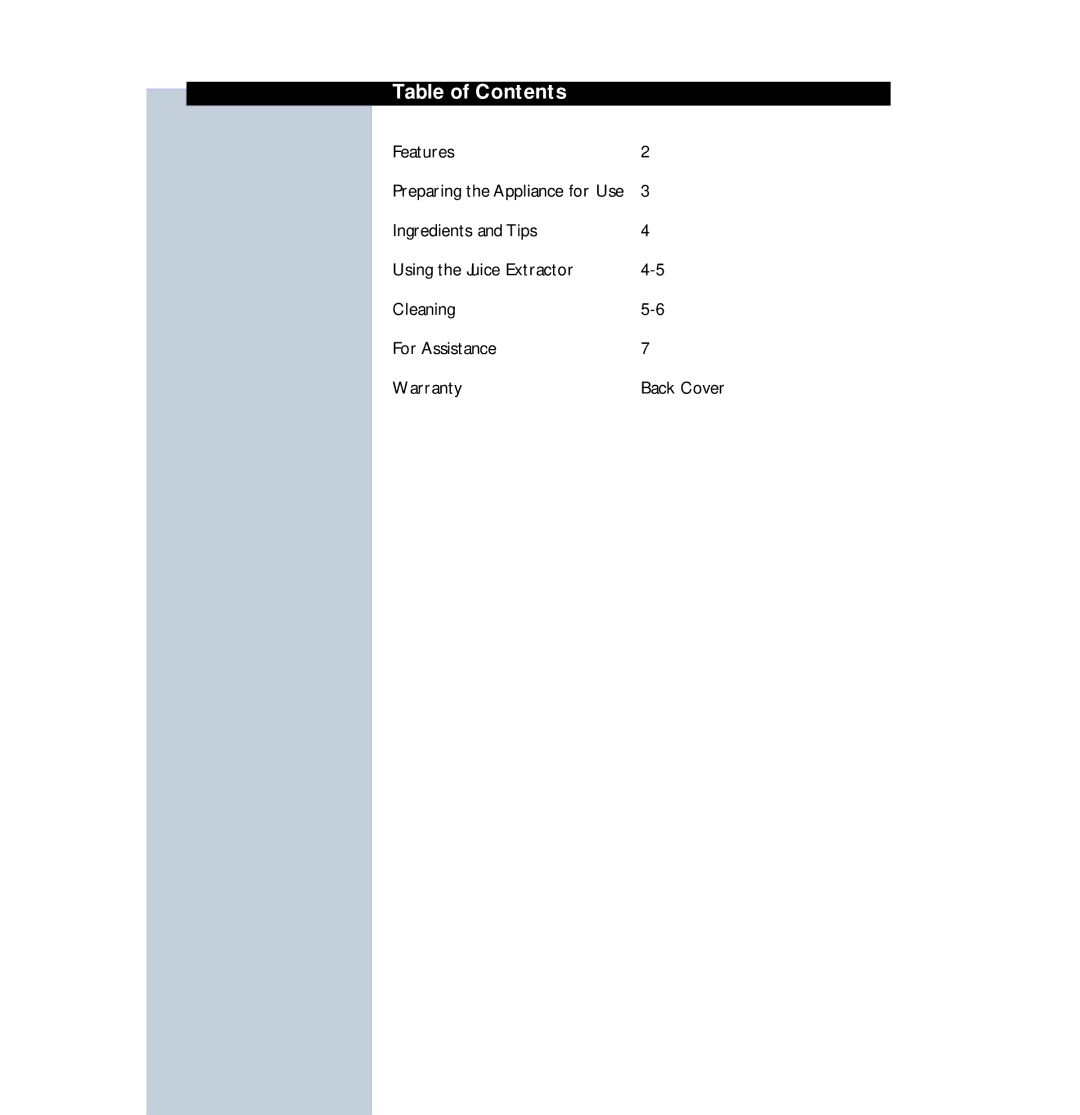 Philips HR2828 manual Table of Contents 