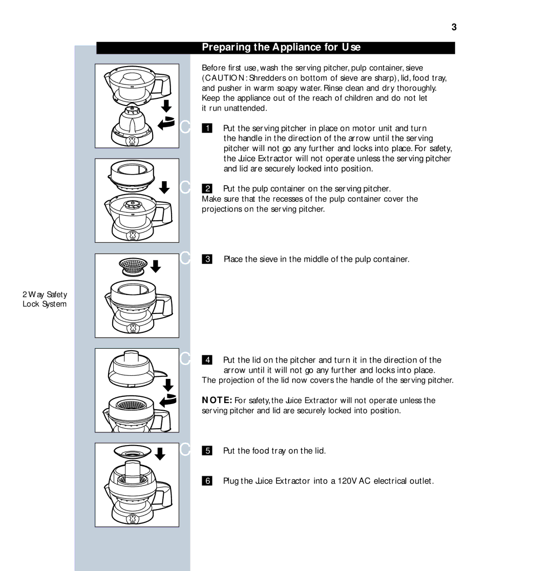 Philips HR2828 manual Preparing the Appliance for Use, Handle in the direction of the arrow until the serving 