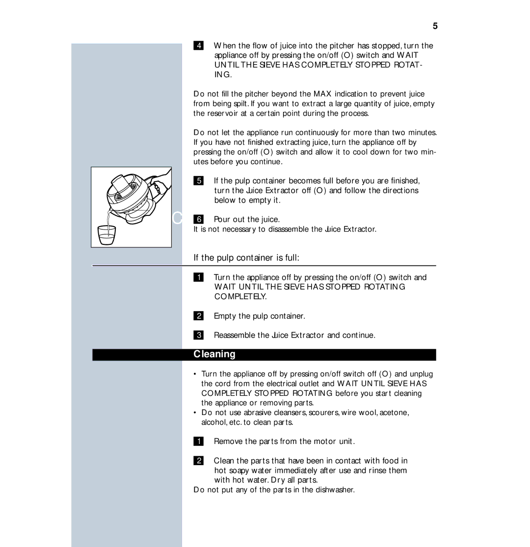 Philips HR2828 manual If the pulp container is full 