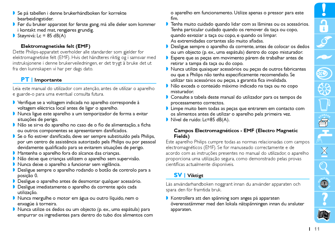 Philips HR7625 Elektromagnetiske felt EMF, PT Importante, Campos Electromagnéticos EMF Electro Magnetic Fields, SV Viktigt 